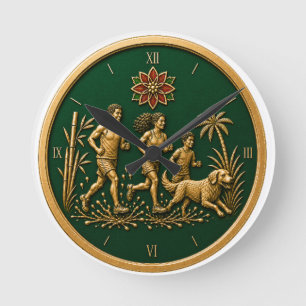 Relógio Redondo Natal em Julho Verde e Dourado
