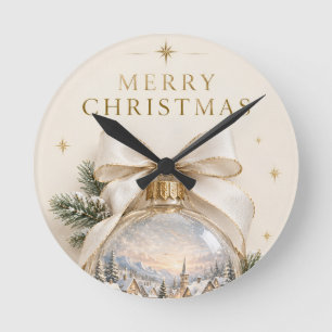 Relógio Redondo Natal Personalizado Elegante, Ornamento Vintage