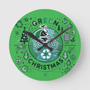 Relógio Redondo Natal Verde - Papais noeis e Design Reciclagem
