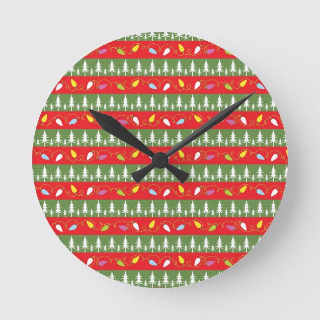 Relógio Redondo natal vermelho e verde (Frente)