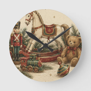 Relógio Redondo Natal Vintage Elegante, Soldado de Brinquedo Antig