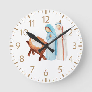 Relógio Redondo Nativity Christmas Wall Clock Home Decor holy fami