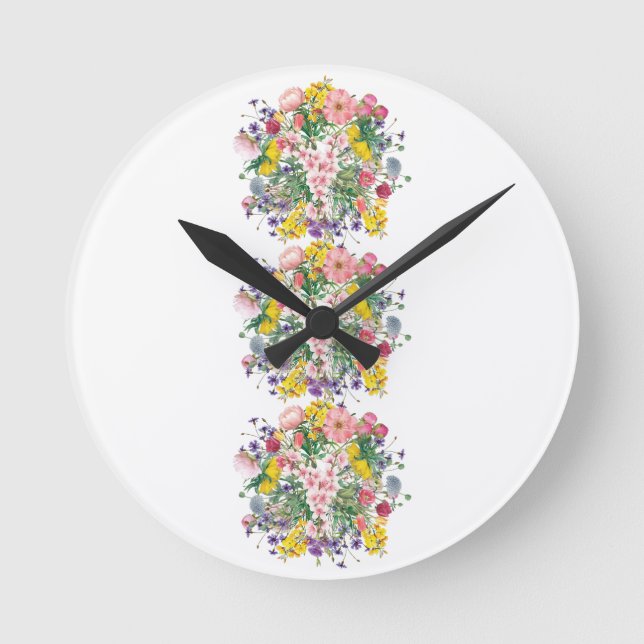 Relógio Redondo Natureza de Destaque Floral de Flor Selvagem Inscr (Frente)