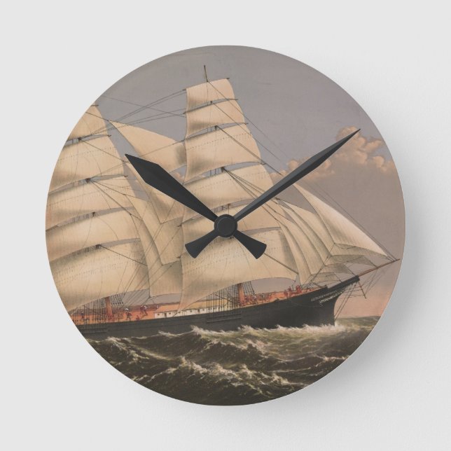 Relógio Redondo Navio de três irmãos (Frente)