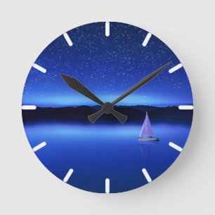 Relógio Redondo Navio sob um céu estrelado