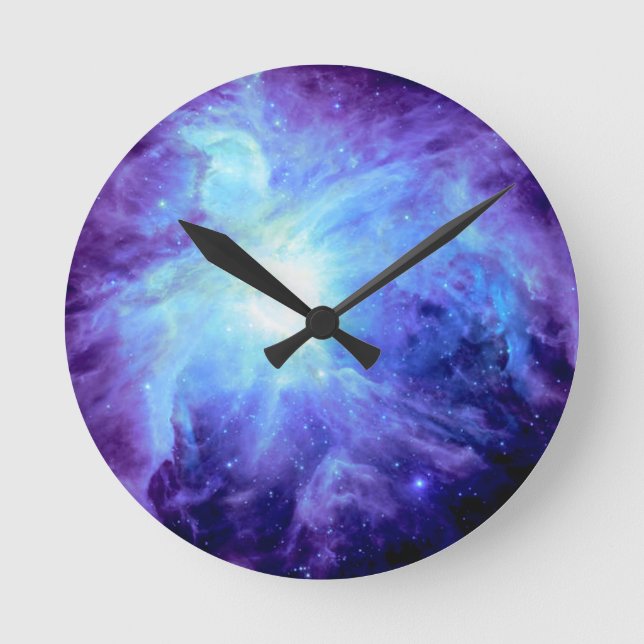 Relógio Redondo Nebulosa de Órion Turquesa Periwinkle Lavanda Galá (Frente)