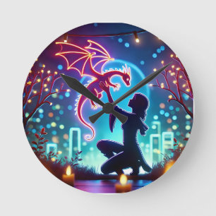 Relógio Redondo  neon dragon trainer