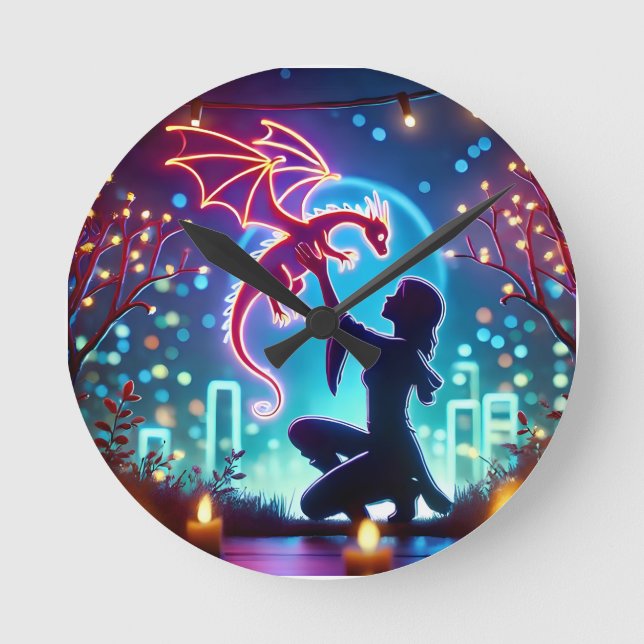 Relógio Redondo  neon dragon trainer (Frente)