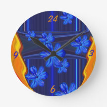 Neon Lights Blue Blossom Wall Clock