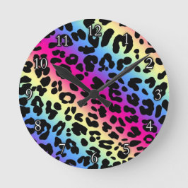 Relógio Redondo Neon Rainbow Leopard Pattern Impressão