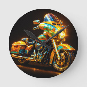 Relógio Redondo "Neon Road Beast - Custom Motorcycle Wall Clock"