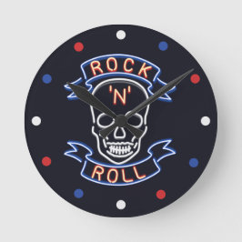Relógio Redondo Neon Rock N Roll Skull Red Blue Wall Clock