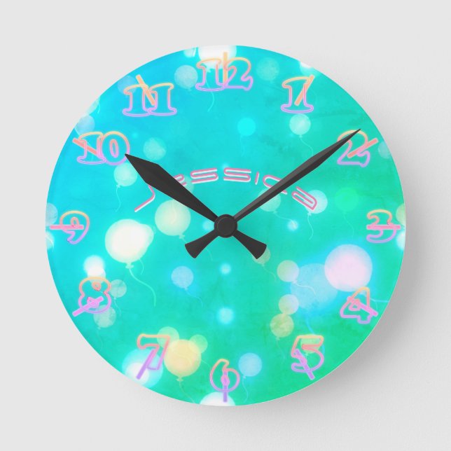 Relógio Redondo NEON Wall Clock Turquoise PINK SKY Personalizado (Frente)