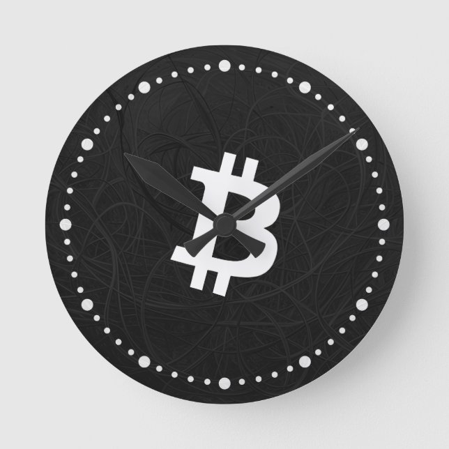 Relógio Redondo Neurônio Preto Bitcoin (Frente)