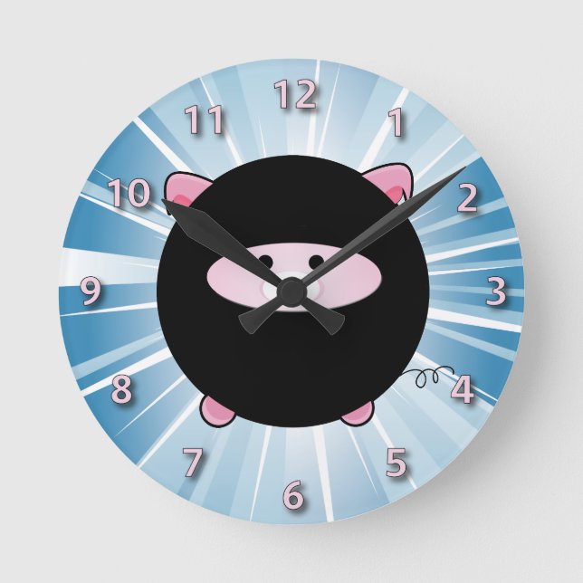 Relógio Redondo Ninja Pig em Azul (Frente)