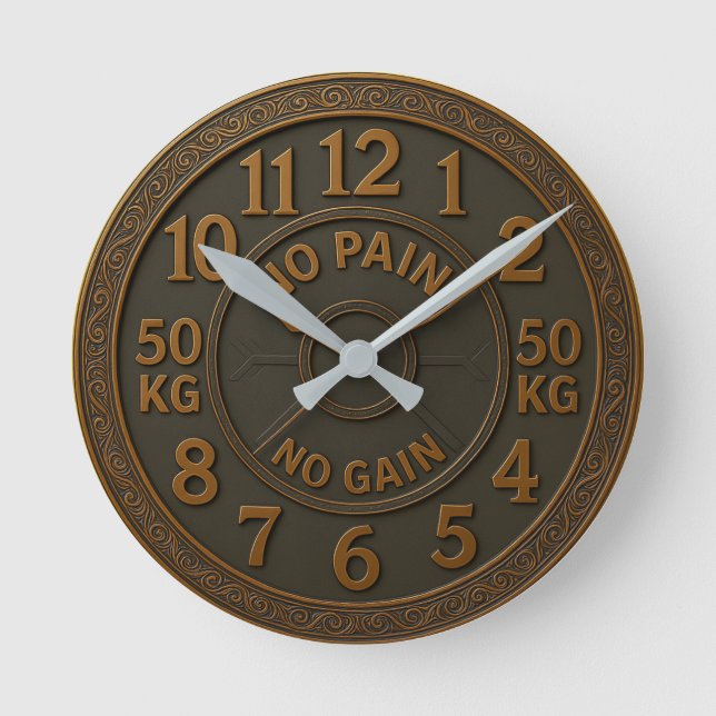 Relógio Redondo No pain no gain  gym fitness room workout  (Frente)