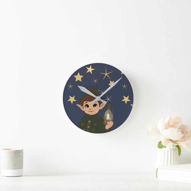 Relógio Redondo Noël Adorable Elfe et Nuit Étoilée (Lar)