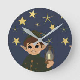 Relógio Redondo Noël Adorable Elfe et Nuit Étoilée