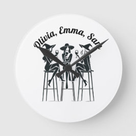 Relógio Redondo Noite de Vinho Personalizada, Moderna, Elegante