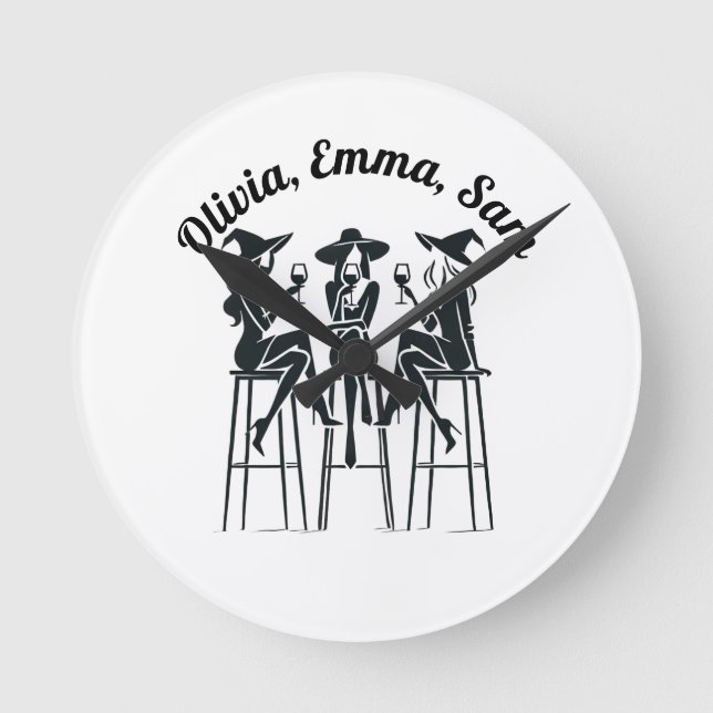 Relógio Redondo Noite de Vinho Personalizada, Moderna, Elegante (Frente)