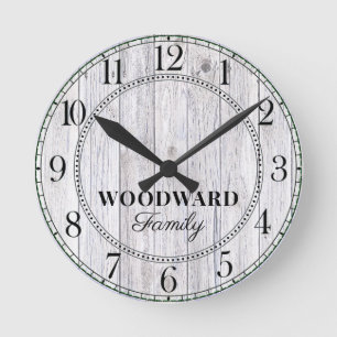 Relógio Redondo Nome da família rustic Wood Personalizado