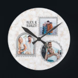 Relógio Redondo Nome de Foto Personalizado Moderno da Deco Art<br><div class="desc">Nosso relógio de parede com tema de cor d'água personalizado floral é a adição perfeita a qualquer sala. Este relógio exclusivo apresenta um design floral de cor d'água vibrante que é personalizado com sua própria foto e nome personalizados. O relógio é feito de material durável de alta qualidade e resistente...</div>