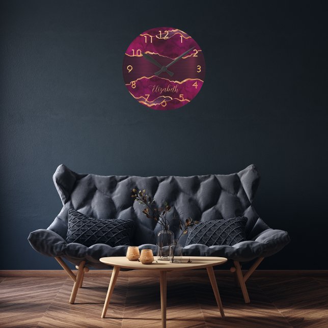 Relógio Redondo Nome de mármore de ouro roxo borbusto (Criador carregado)