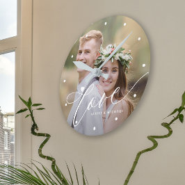 Relógio Redondo Nome de roteiro de amor moderno de foto de família