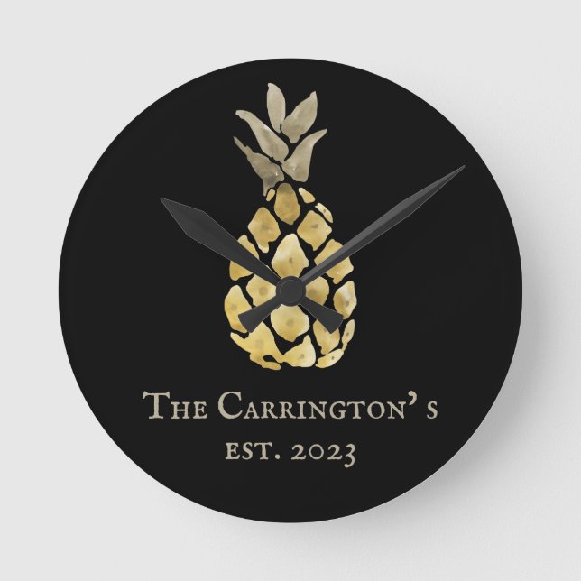 Relógio Redondo Nome do ananás Estêncil de Aquarela (Frente)