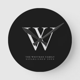 Relógio Redondo Nome do Monograma da Família Preto