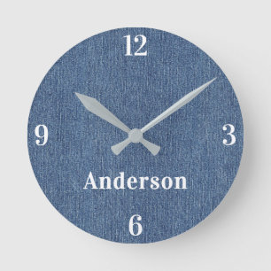 Relógio Redondo Nome Home Office Classic Blue Denim Print 8-in