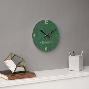 Relógio Redondo Nome Home Office Clássico Verde Jeans Estampado