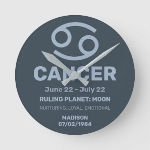 Relógio Redondo Nome Personalizado / Cancer de Sinal de Zodíaco de