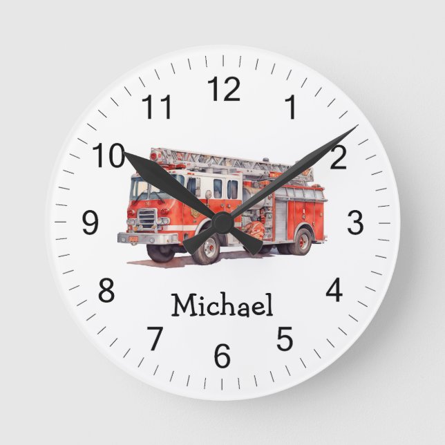 Relógio Redondo Nome Personalizado do Caminhão de Fogo Vermelho Mo (Frente)