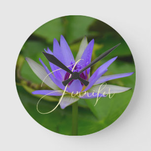 Relógio Redondo Nome Personalizado no Lovely Water Lily Wall Clock
