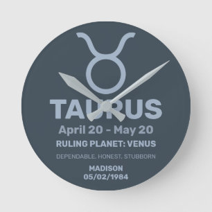 Relógio Redondo Nome Personalizado / Sinal de Zodíaco Texto Taurus
