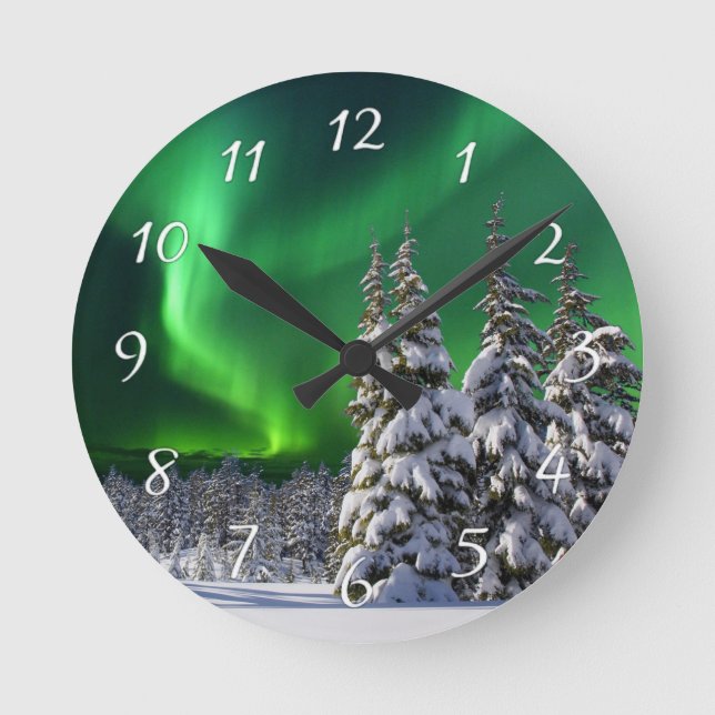 Relógio Redondo Northern lights during winter   (Frente)