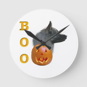 Relógio Redondo Norueguês Elkhound Halloween Boo