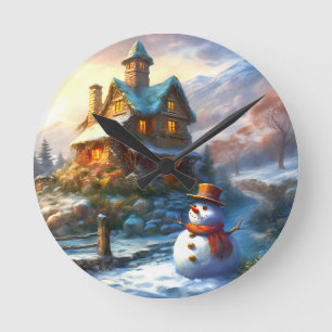 Relógio Redondo Nostalgic Christmas Snowman Vintage Cottage