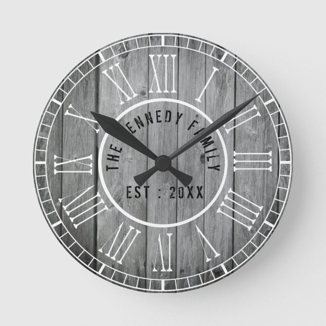 Relógio Redondo Numerais romanos brancos romanos do estabeleciment (Frente)