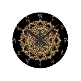 Relógio Redondo Números Árabes Mandala