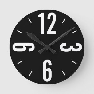 Relógio Redondo Números brancos modernos em fundo preto