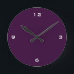 Relógio Redondo Números de Plum e Branco Escuros Simples<br><div class="desc">Relógio de parede redonda em uma cor de ameixa escura com números brancos.</div>