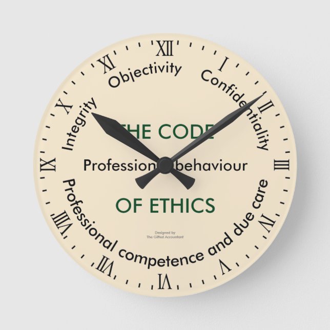 Relógio Redondo "O código de ética - 5 princípios fundamentais " (Frente)