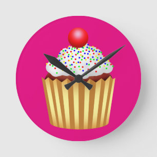 Relógio Redondo O cupcake com polvilha e cereja na parte superior