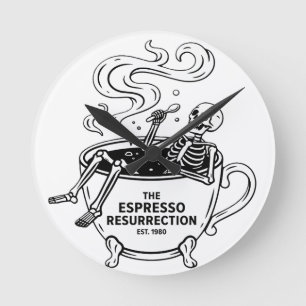 Relógio Redondo O Espresso Ressurreição Esqueleto Divertido Café