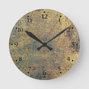 Relógio Redondo O Grunge amarelo & o azul oxidaram Clockface 1