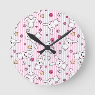 Relógio Redondo o kawaii listra o teste padrão