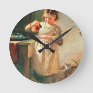 Relógio Redondo O pequeno almoço do gatinho