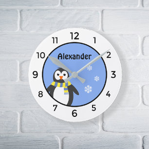 Relógio Redondo O pinguim bonito do bebê adiciona o miúdo branco